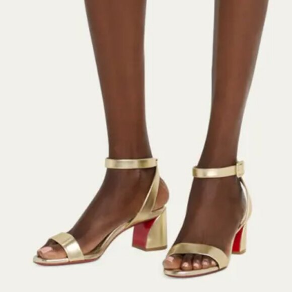NIB$945 CHRISTIAN LOUBOUTIN Miss Sabina Metallic Red Sole Ankle-Strap Sandal 7 - Picture 5 of 16